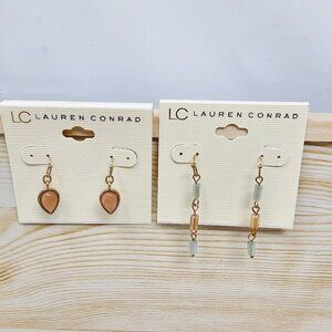 Set of 2 Lauren Conrad Fashion Earrings Dangle $26 NWT Peach Green Gold Toned